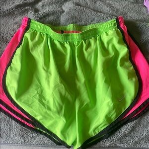 Nike Green and Pink Athletic Shorts with Moisture-Wicking Fabric